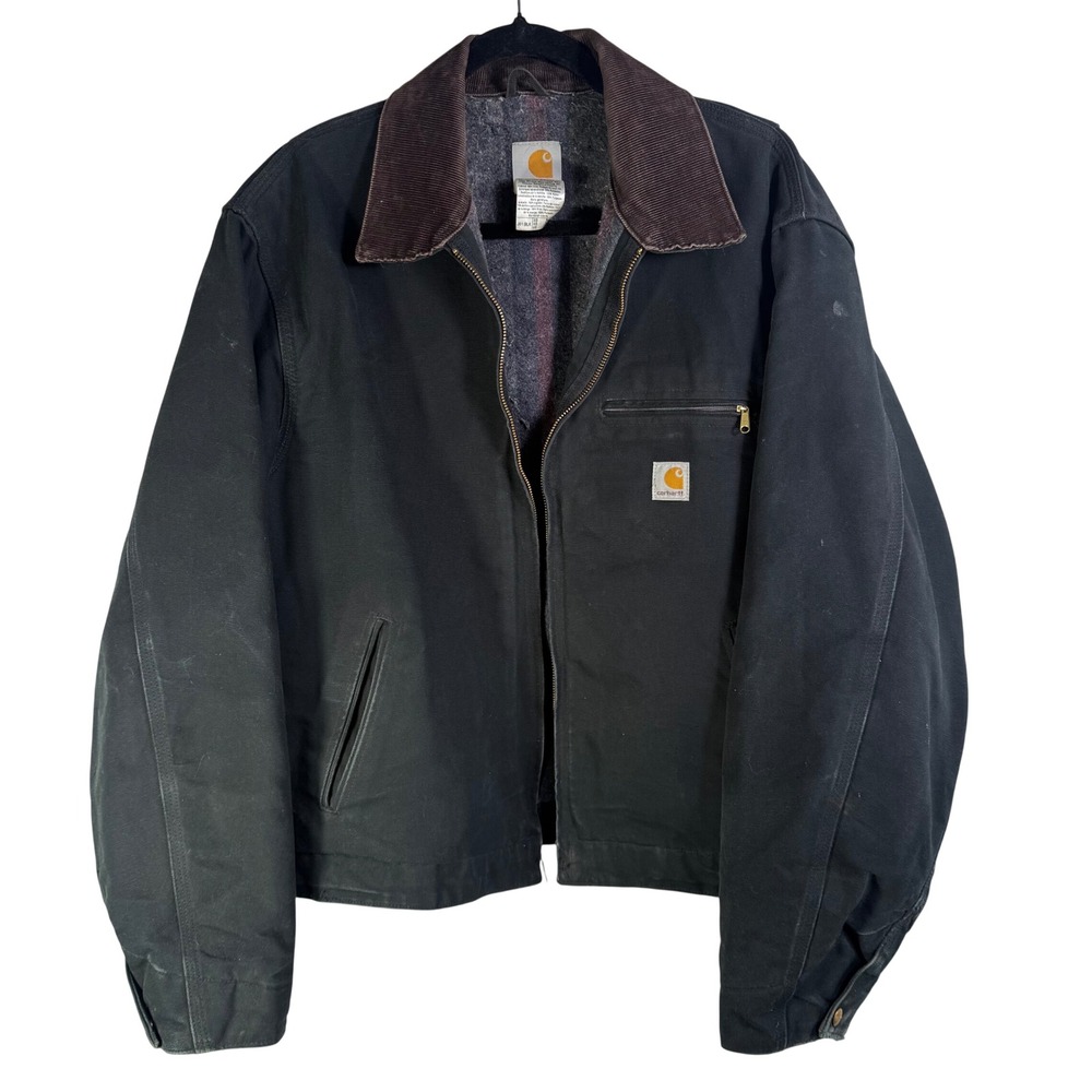 Carhartt J01 BLK Detroit Jacket Black Blanket Lined Canvas Work Coat Mens 46 USA
